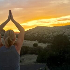 yoga practice with a mountain view